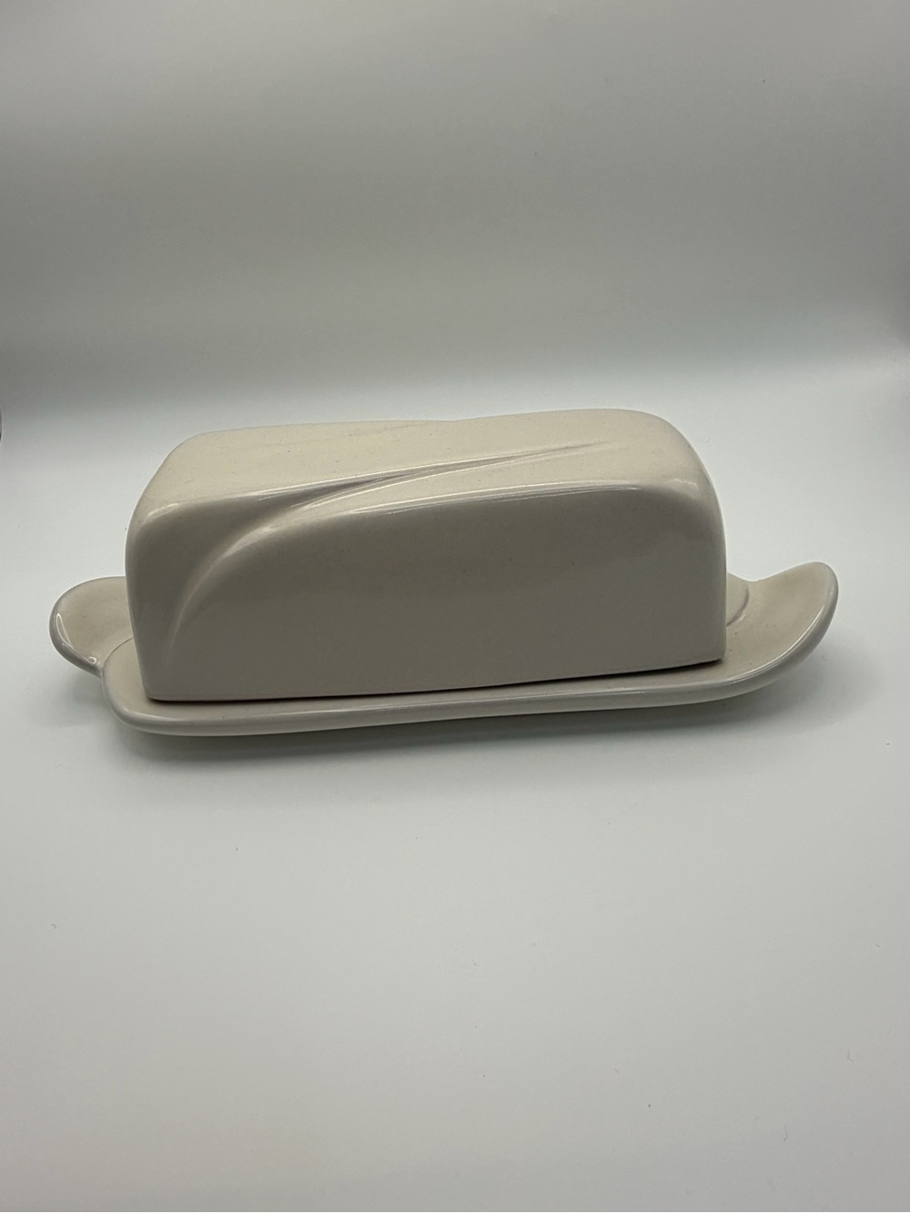Frankoma Vintage Ceramic Butter Dish in Cream